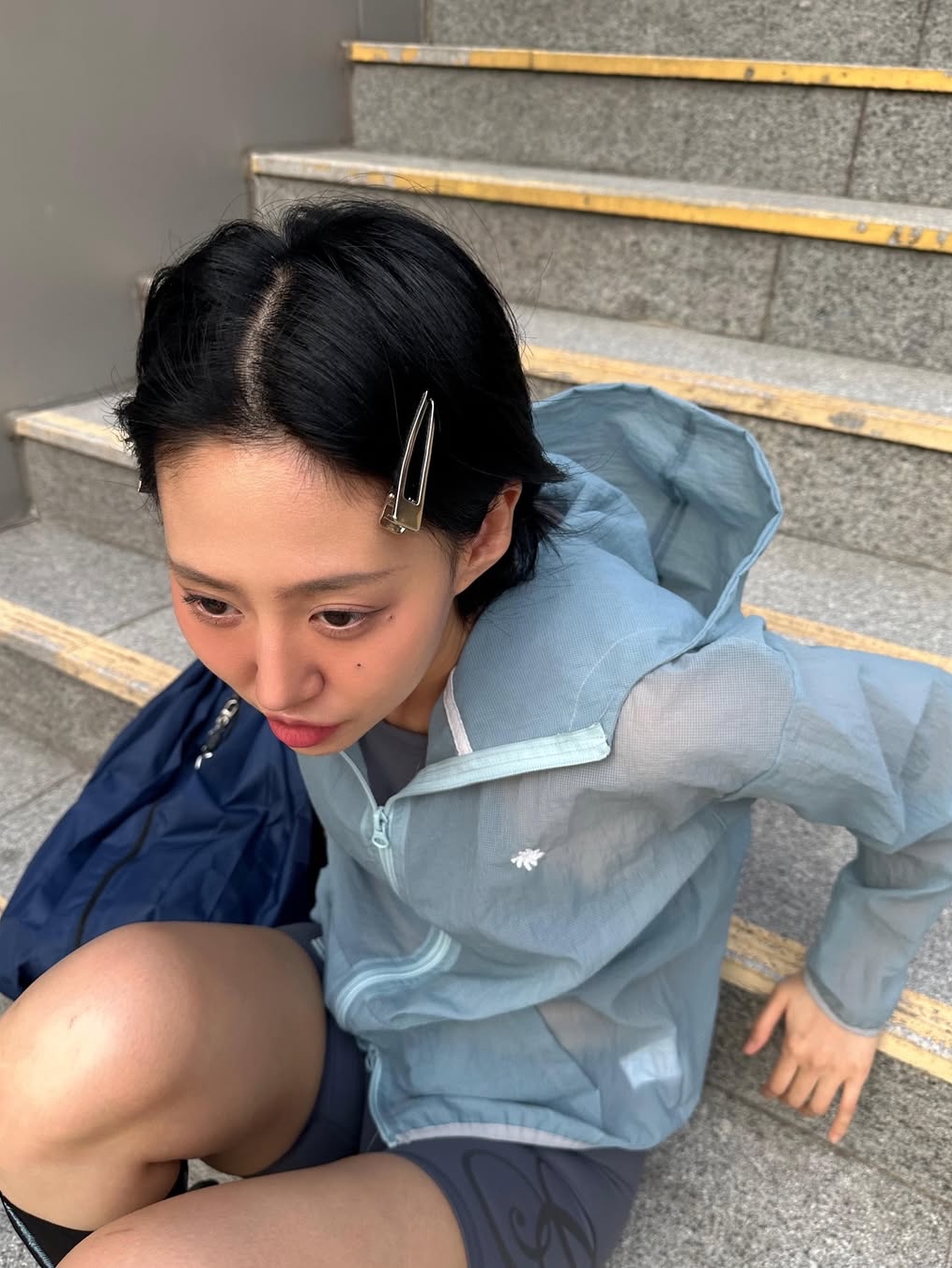 SLOW RECORD HOUSE Unisex Mesh Lightweight Jacket Skyblue 착용 스타일 - 6