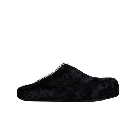 Marni Long Hair Calfskin Fussbett Sabot Black