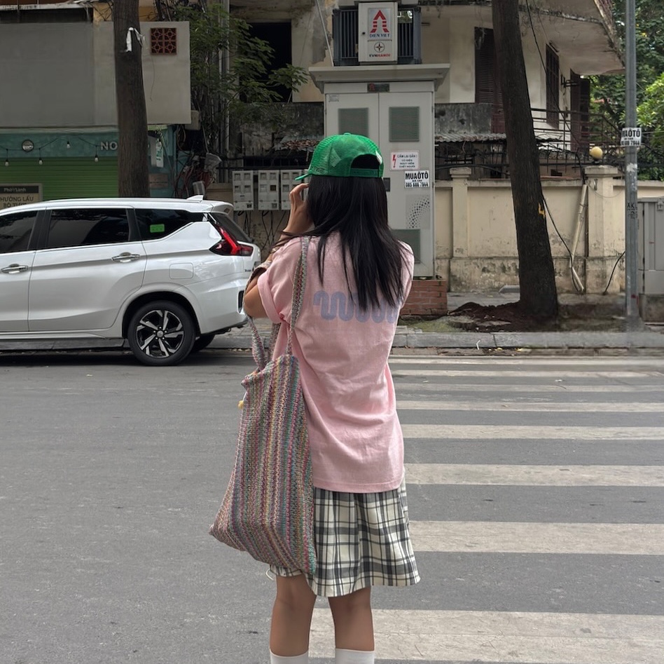 Not New Basic nn Mesh Cap Green, Not New Wave Logo T-Shirt Pink 착용 스타일 - 2
