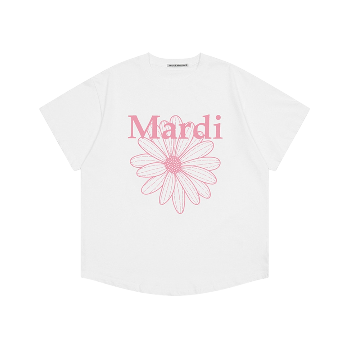 (W) 마르디 메크르디 플라워마르디 티셔츠 화이트 핑크((W) Mardi Mercredi Flowermardi T-Shirt White Pink)