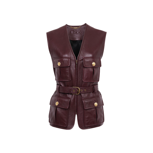 CH25ACV0420427M (W) Chloe Leather Utilitarian Vest Crafty Brown