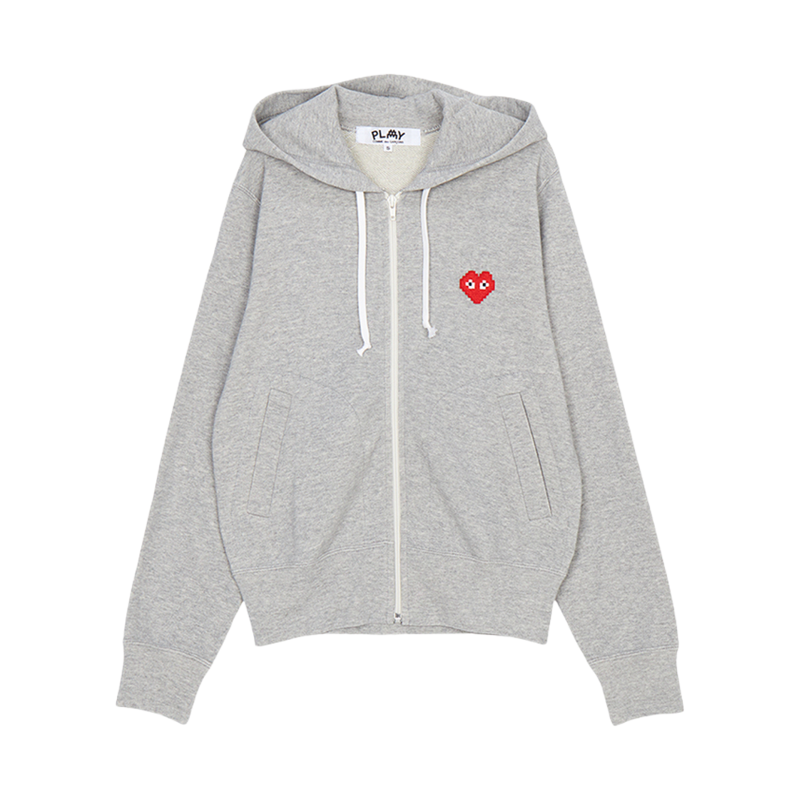 (W) 플레이 꼼데가르송 x 인베이더 픽셀 하트 후드 집업 그레이((W) Play Comme des Garcons x Invader Pixel Heart Hood Zip Up Gray)