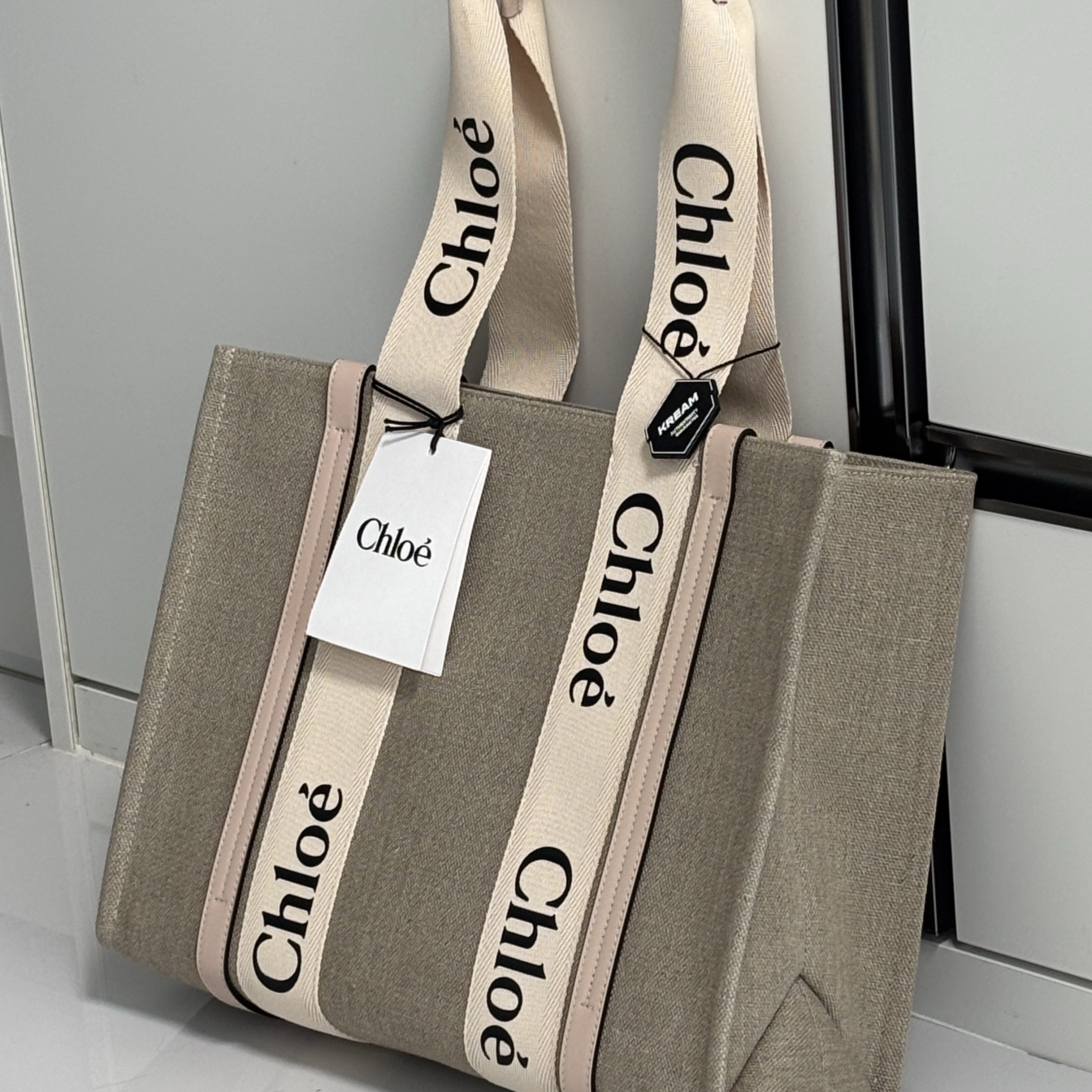 Chloe Woody Medium Tote Bag Cement Pink 착용 스타일