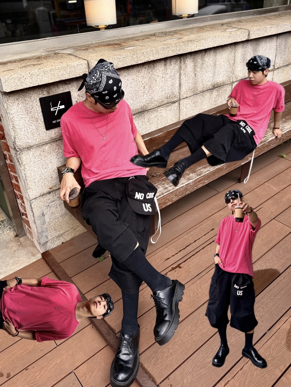 Nonnod Side Cargo Shorts Vintage Black, Balenciaga Swift Oval Sunglasses Black 착용 스타일 - 1