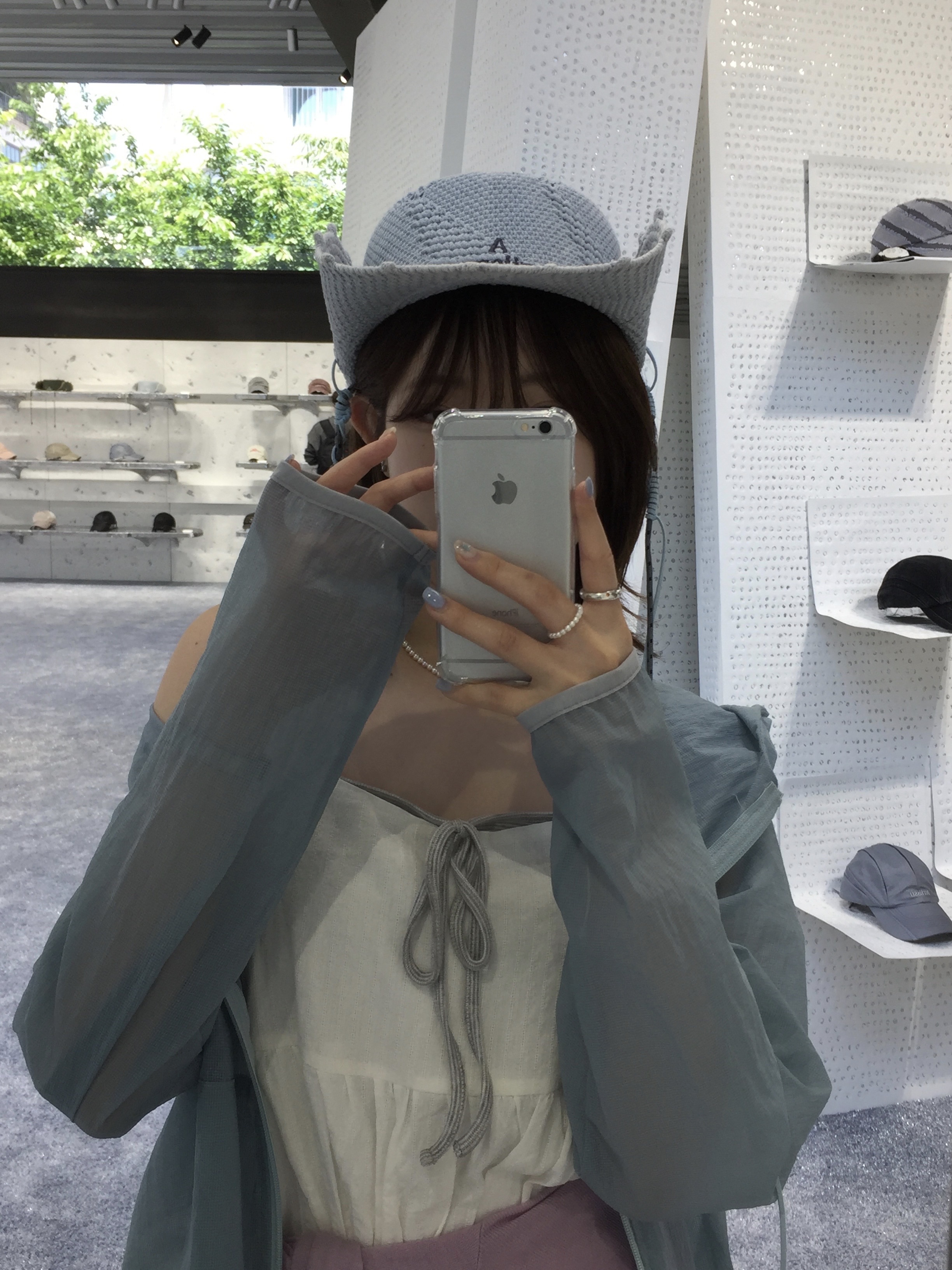 SLOW RECORD HOUSE Unisex Mesh Lightweight Jacket Skyblue 착용 스타일 - 3