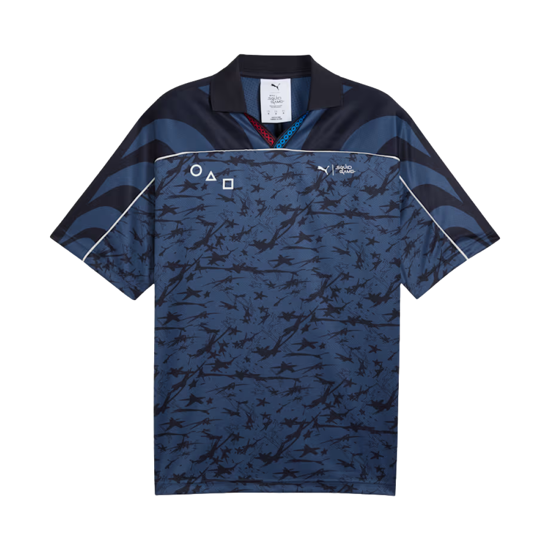푸마 x 오징어 게임 AOP 릴랙스드 풋볼 저지 뉴 네이비(Puma x Squid Game AOP Relaxed Football Jersey New Navy)