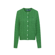 [30%적립] Polo Ralph Lauren Women Cable Knit Cotton Crewneck Cardigan Green