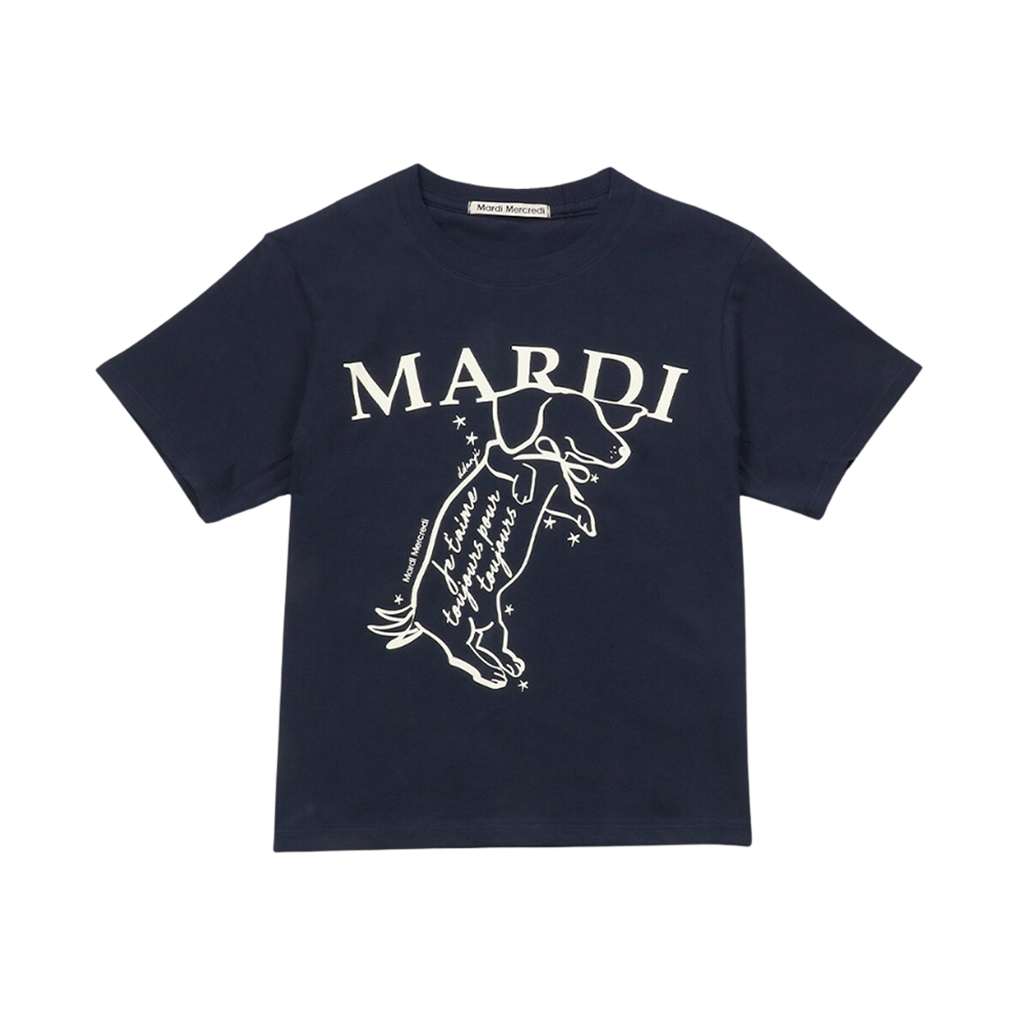 (W) 마르디 메크르디 스윙 더 테일 딴지 슬림 티셔츠 네이비 아이보리((W) Mardi Mercredi Swing The Tail Ddanji Slim T-Shirt Navy Ivory) - 1