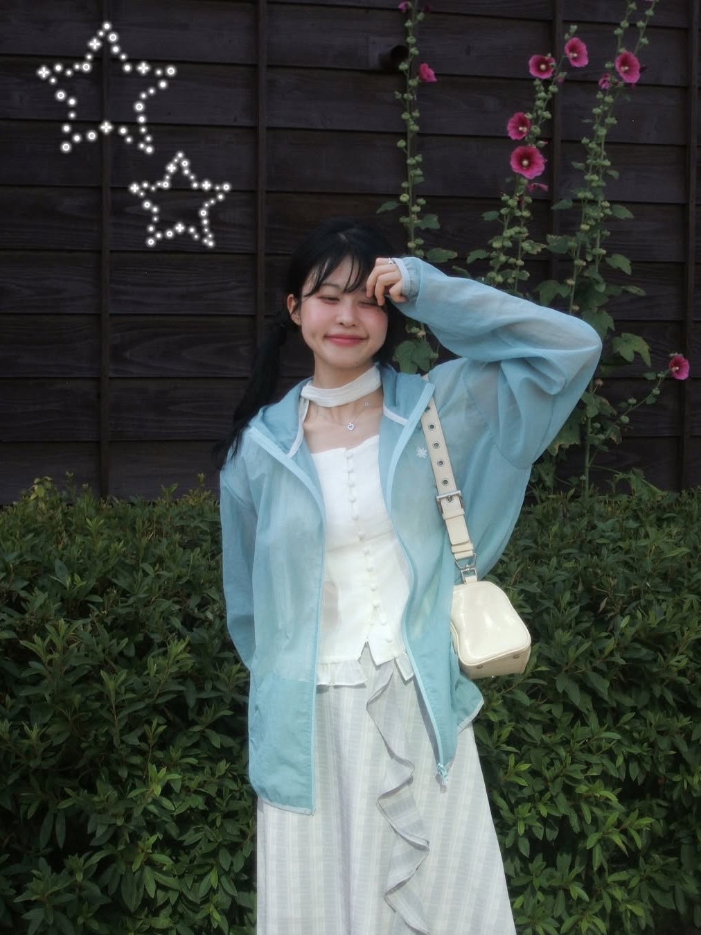SLOW RECORD HOUSE Unisex Mesh Lightweight Jacket Skyblue 착용 스타일 - 1