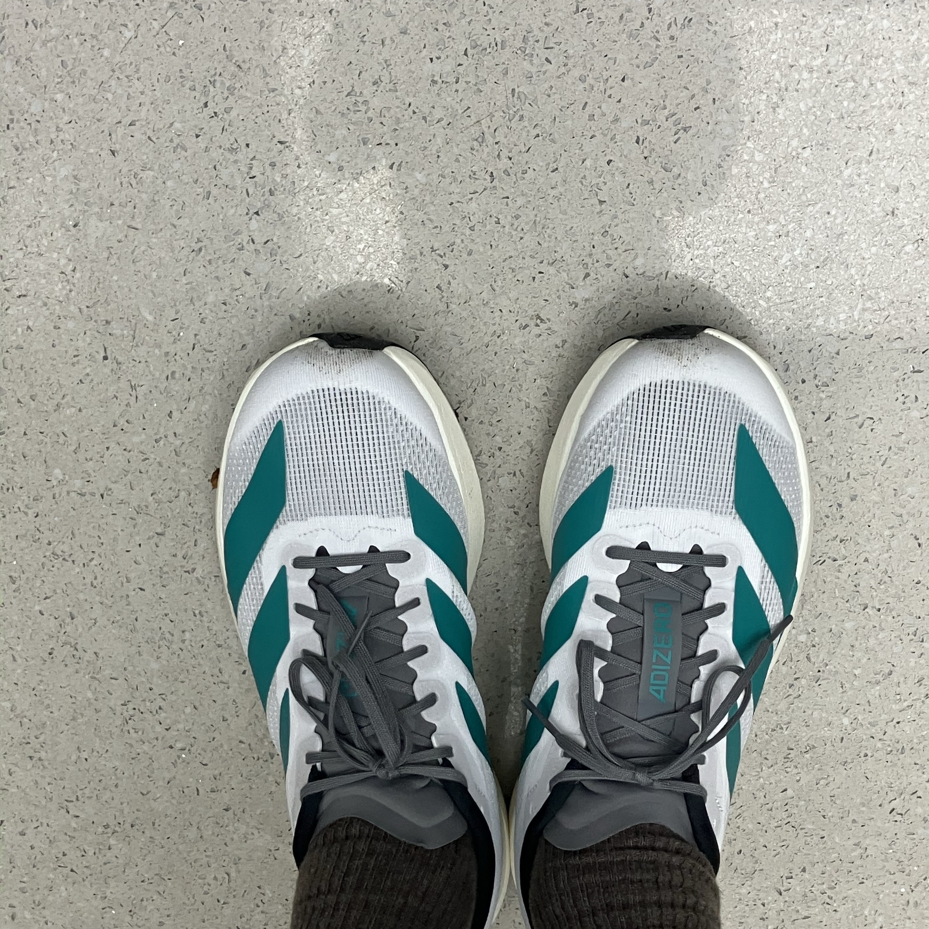 Adidas Adizero EVO SL Cloud White Pure Teal 착용 스타일