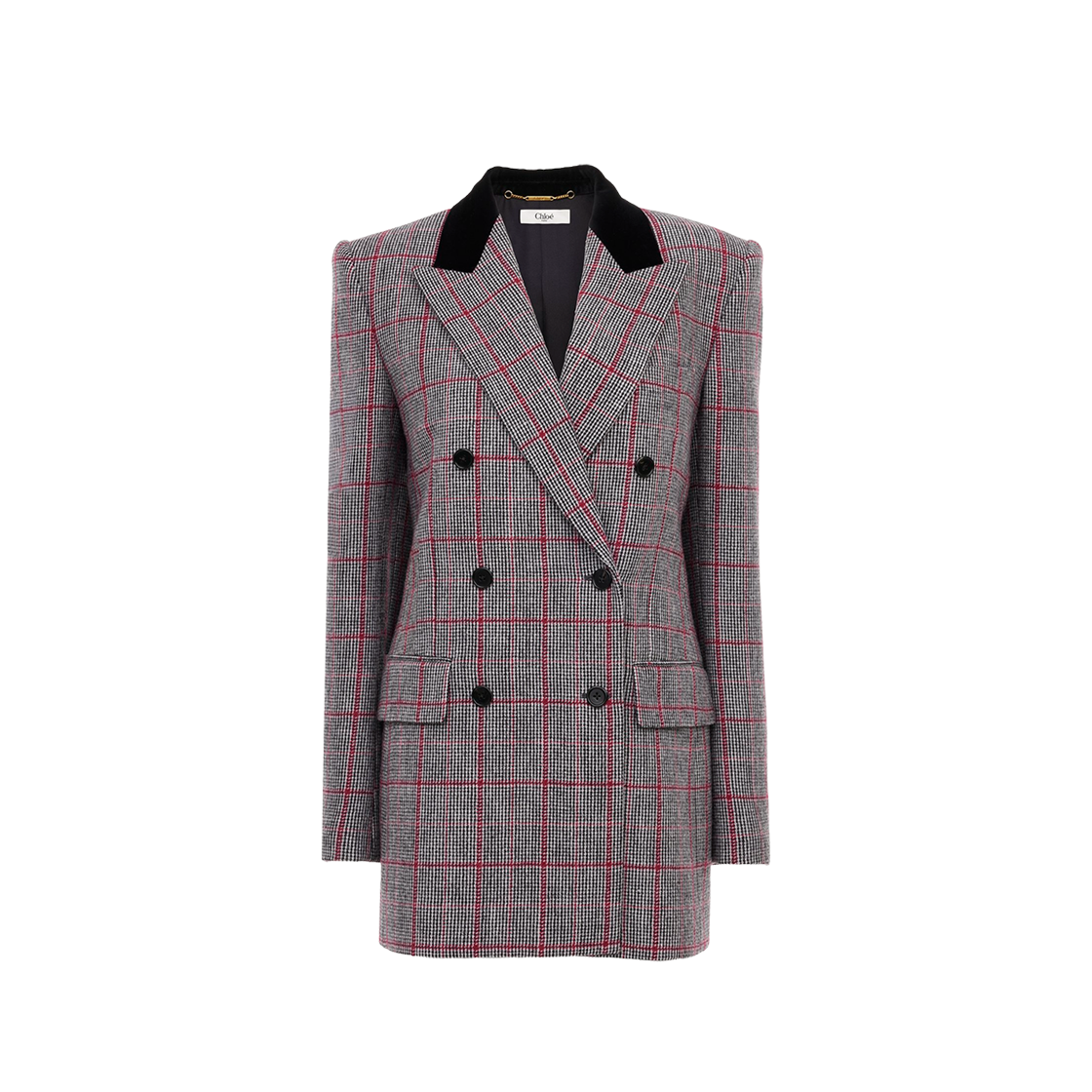 (W) 끌로에 울 체크 더블 브레스트 테일러드 자켓 블랙((W) Chloe Wool Check Double Breasted Tailored Jacket Black)