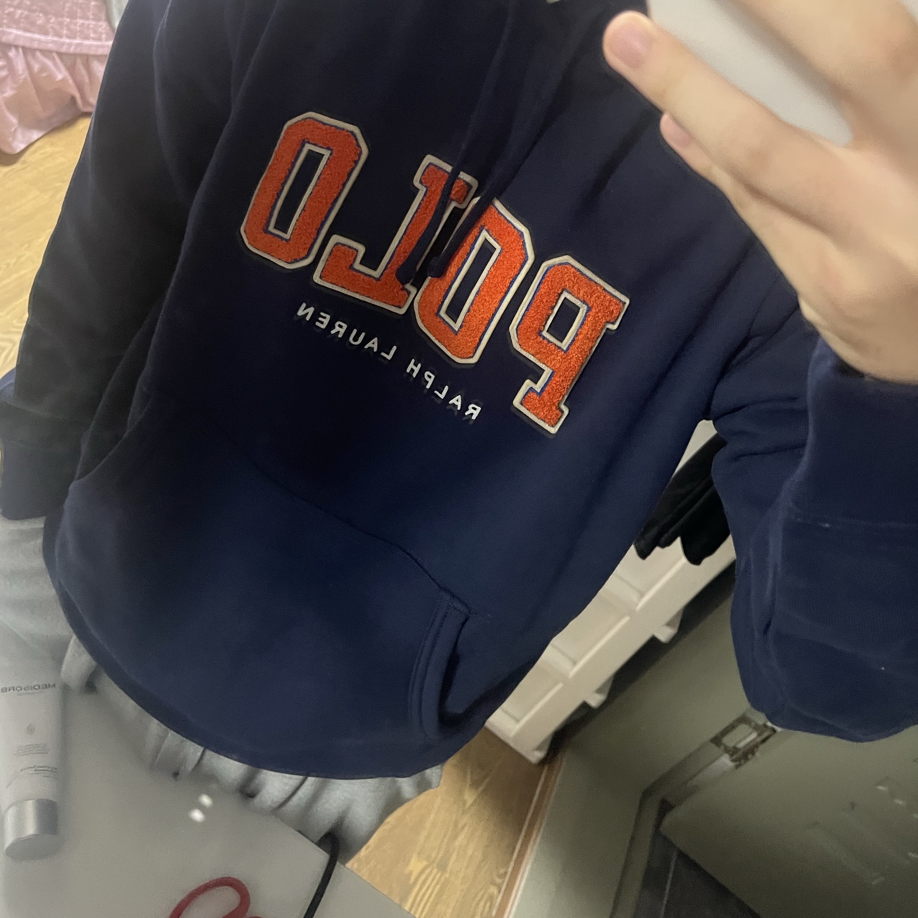 [20% 적립] Polo Ralph Lauren RL Fleece Logo Hoodie Cruise Navy - 25SS 착용 스타일