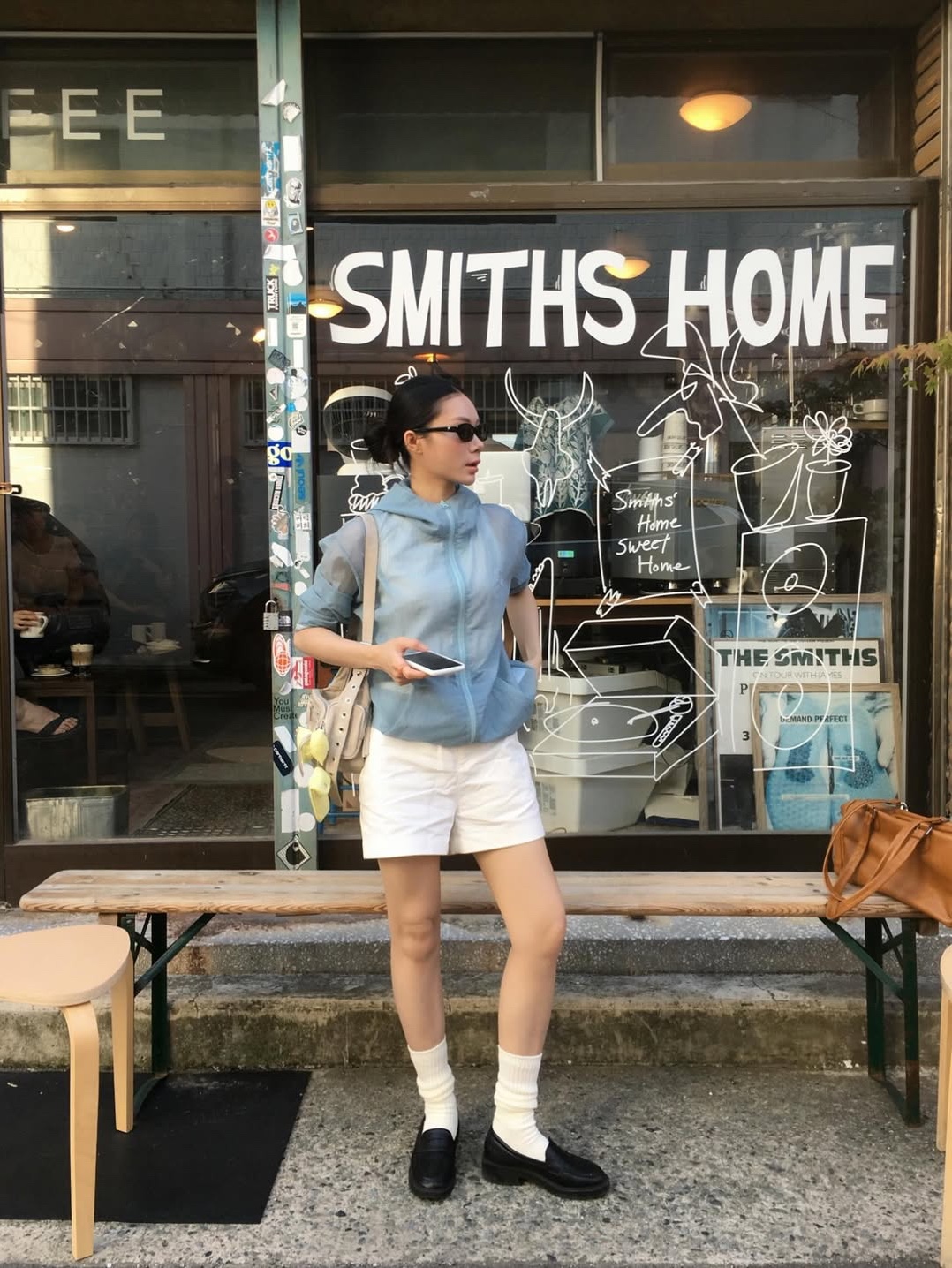 SLOW RECORD HOUSE Unisex Mesh Lightweight Jacket Skyblue 착용 스타일 - 6