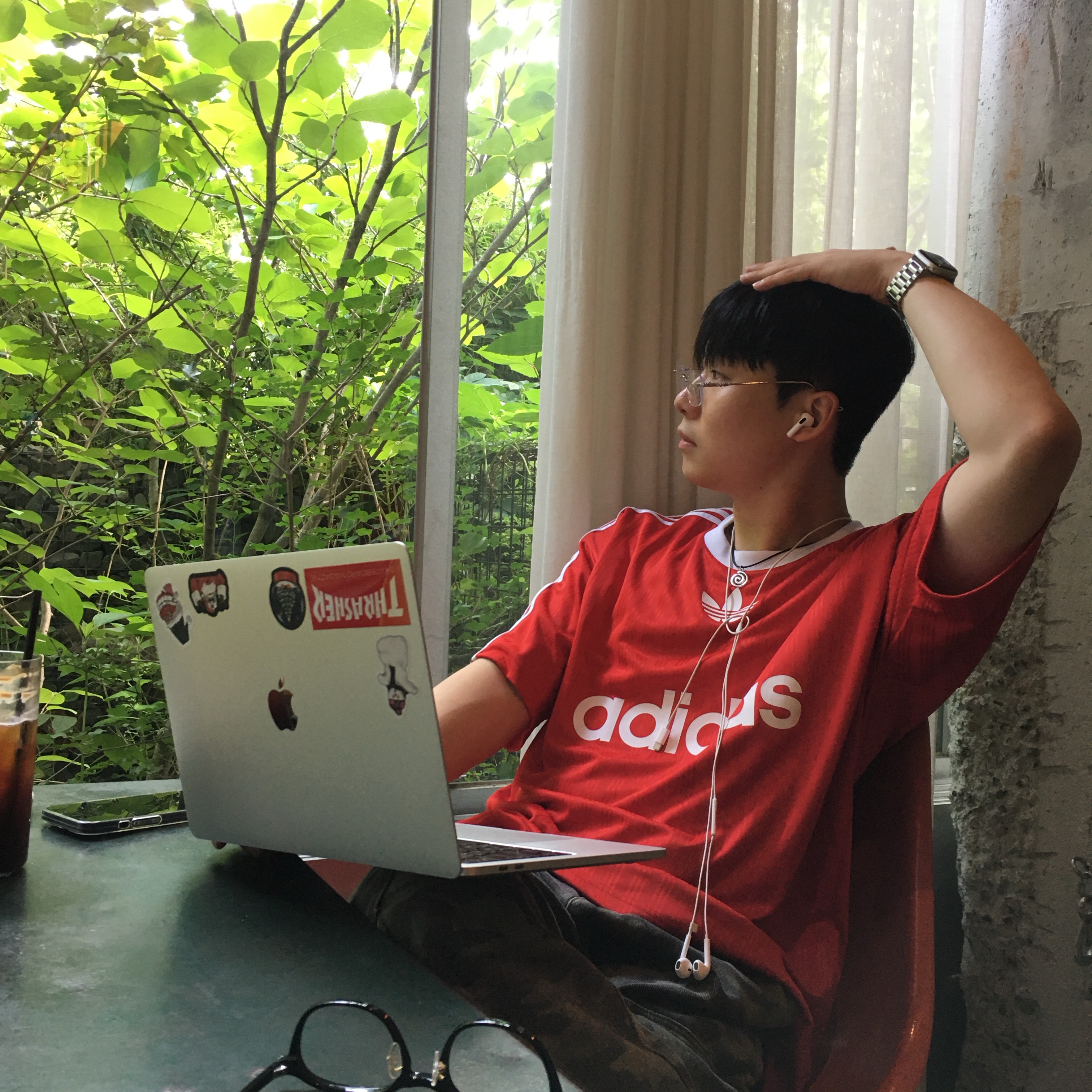 Adidas Adicolor T-Shirt Better Scarlet White - KR Sizing 착용 스타일 - 2