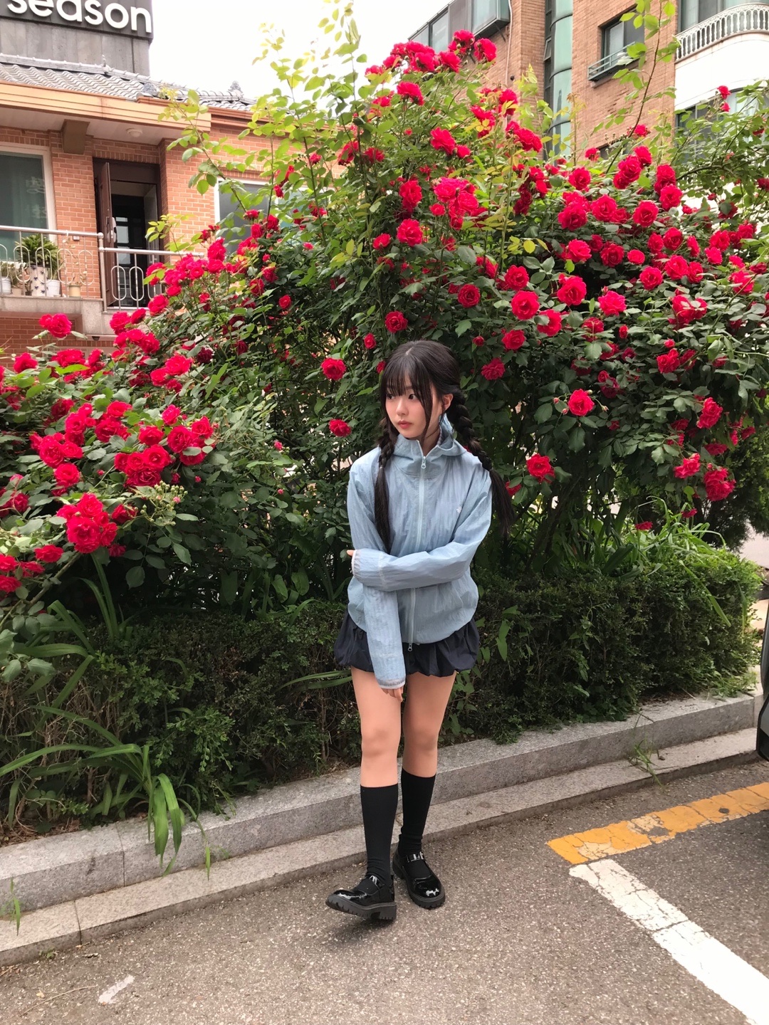 SLOW RECORD HOUSE Unisex Mesh Lightweight Jacket Skyblue 착용 스타일 - 4