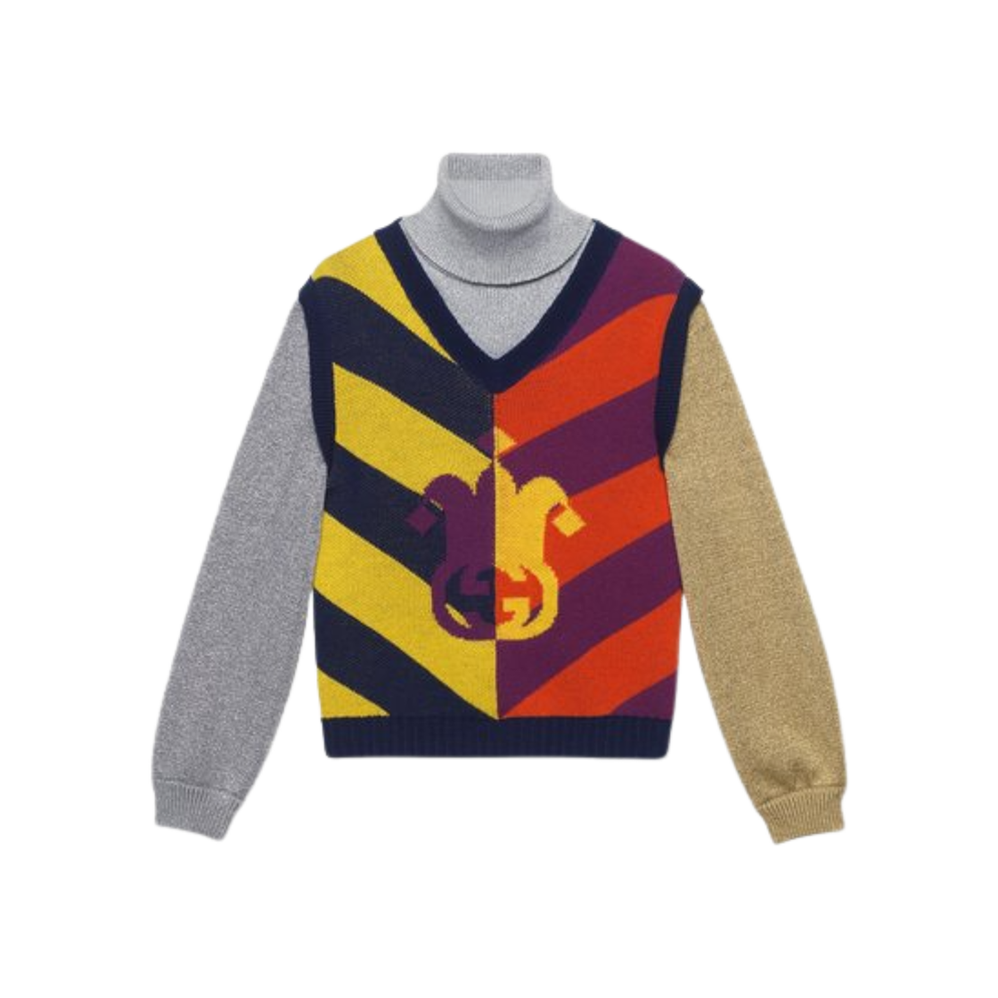 724770-XKCWH-8050 Gucci Striped Jacquard Wool Knit Sweater Multicolor