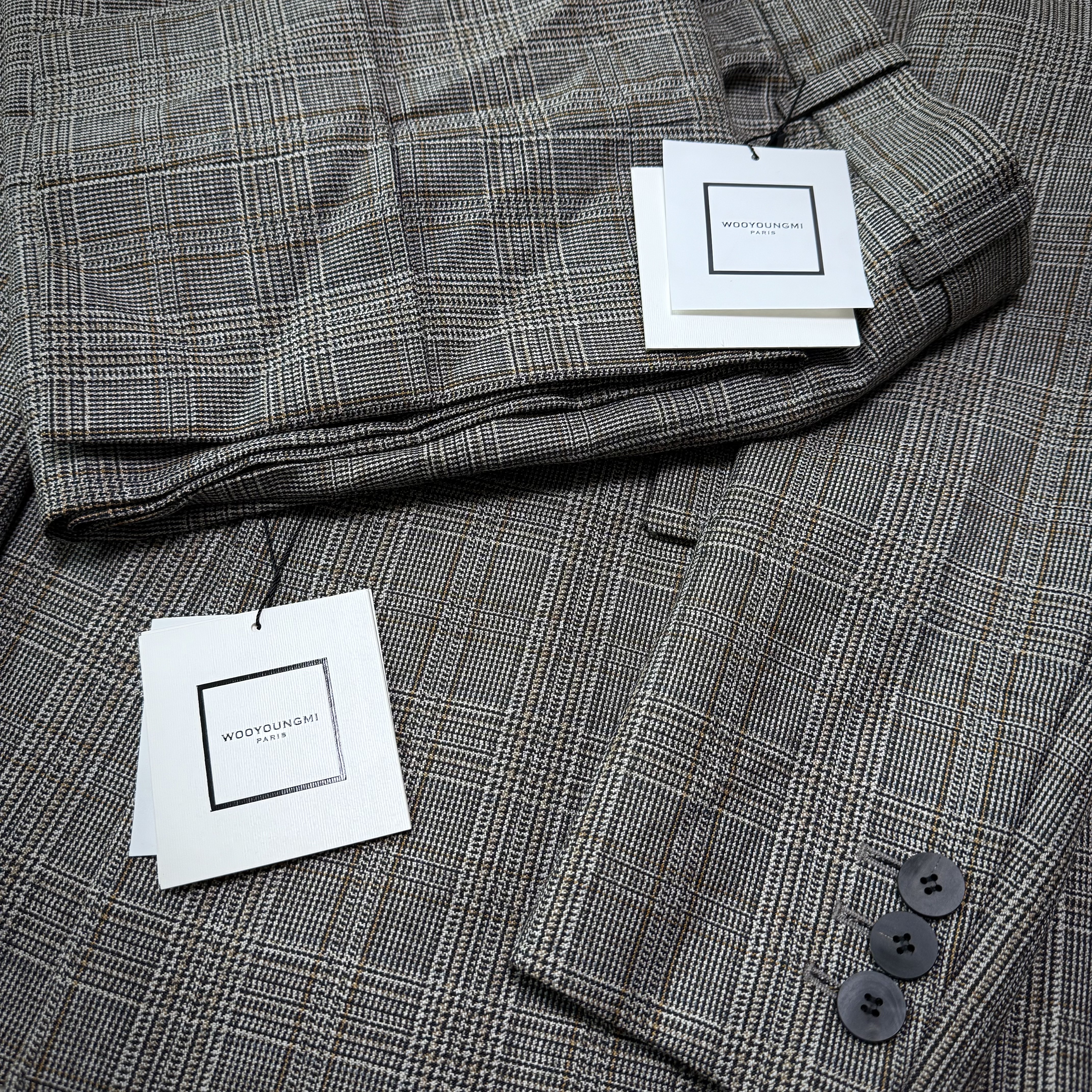 Wooyoungmi Check Wool Single Jacket Beige - 24FW, Wooyoungmi Check Wool Turn Up Pants Beige - 24FW 착용 스타일