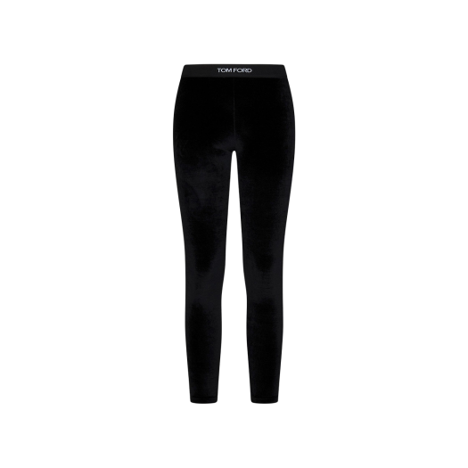 PAJ121-JEX065-LB999 (W) Tom Ford Logo Velvet Leggings Black