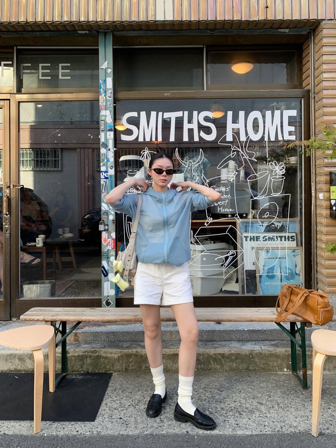 SLOW RECORD HOUSE Unisex Mesh Lightweight Jacket Skyblue 착용 스타일 - 5