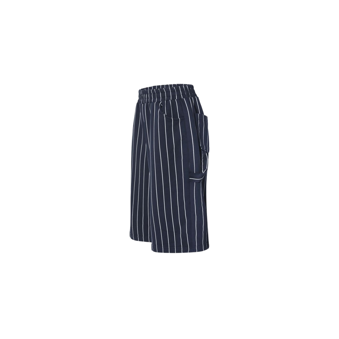 엠제이디 X TRSC 스트라이프 사이드 스냅 와이드 카펜터 버뮤다 팬츠 네이비(MJD X TRSC Stripe Side Snap Wide Carpenter Bermuda Pants Navy)