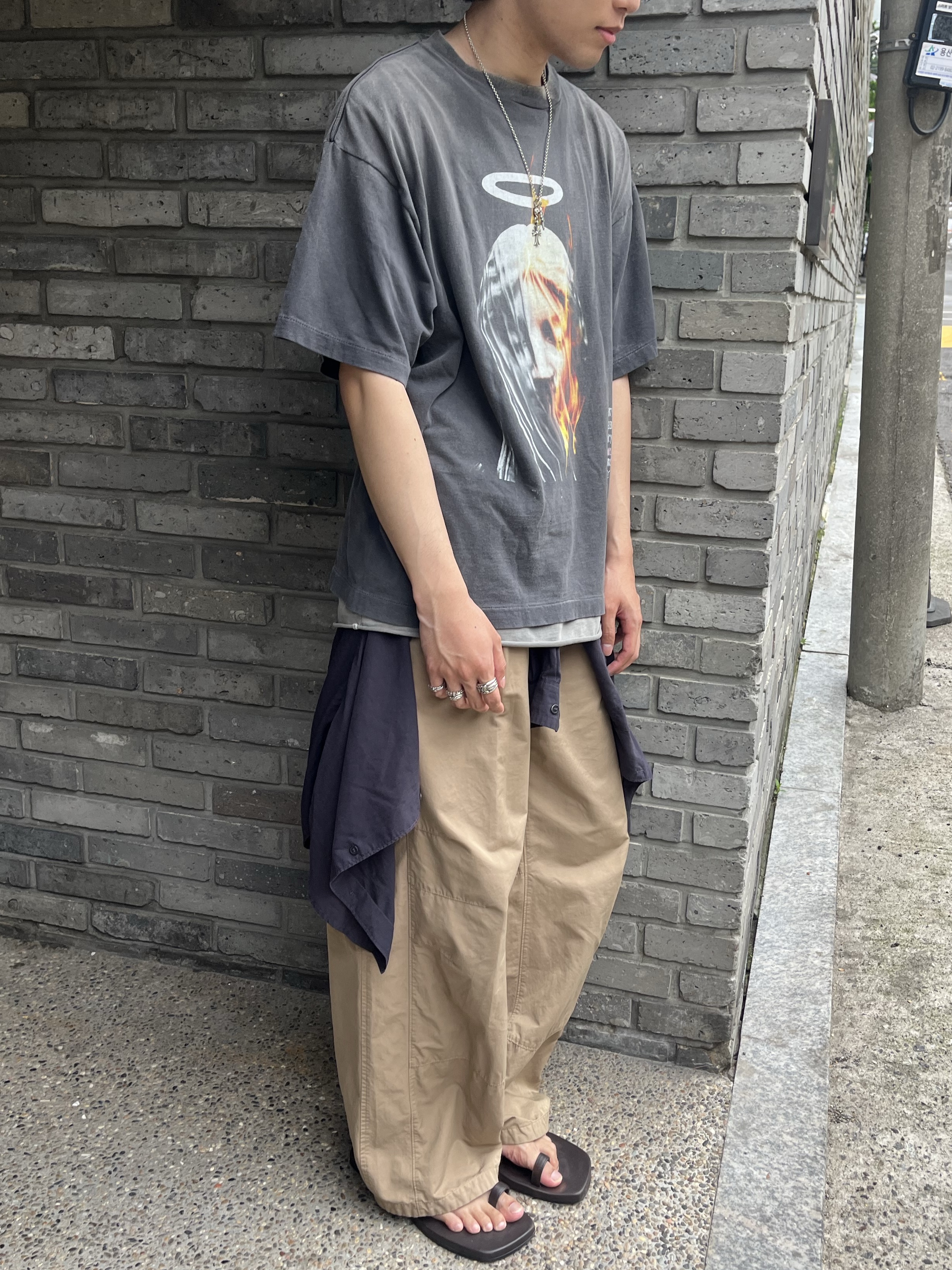 Saint Mxxxxxx Devil Daddy S/S T-Shirt Black - 25SS, Polyteru Tenco Loosed Shirt 2.0 Dark Navy 착용 스타일