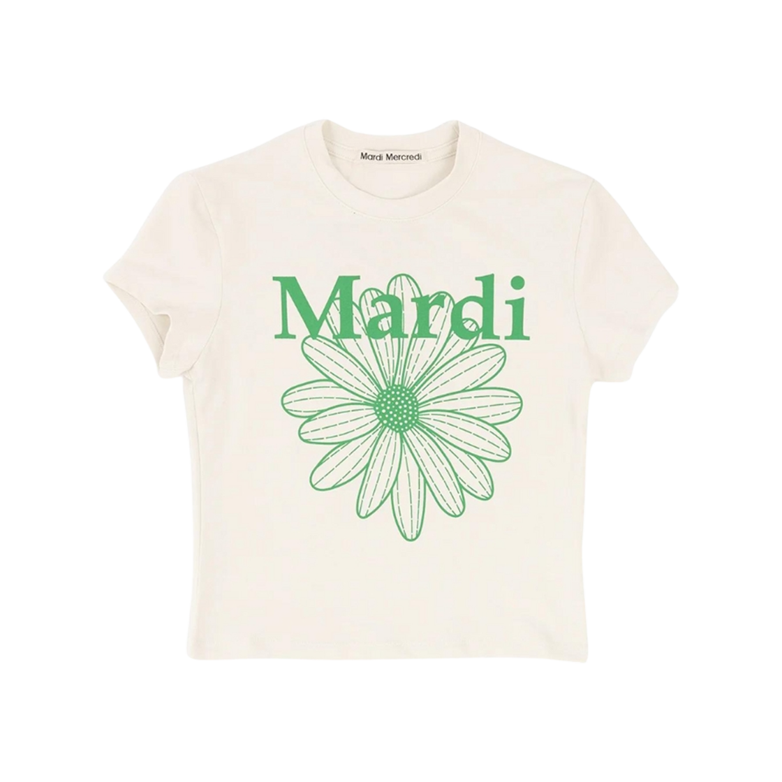 (W) 마르디 메크르디 플라워마르디 크롭 티셔츠 라이트 베이지 그린((W) Mardi Mercredi Flowermardi Cropped T-Shirt Light Beige Green)
