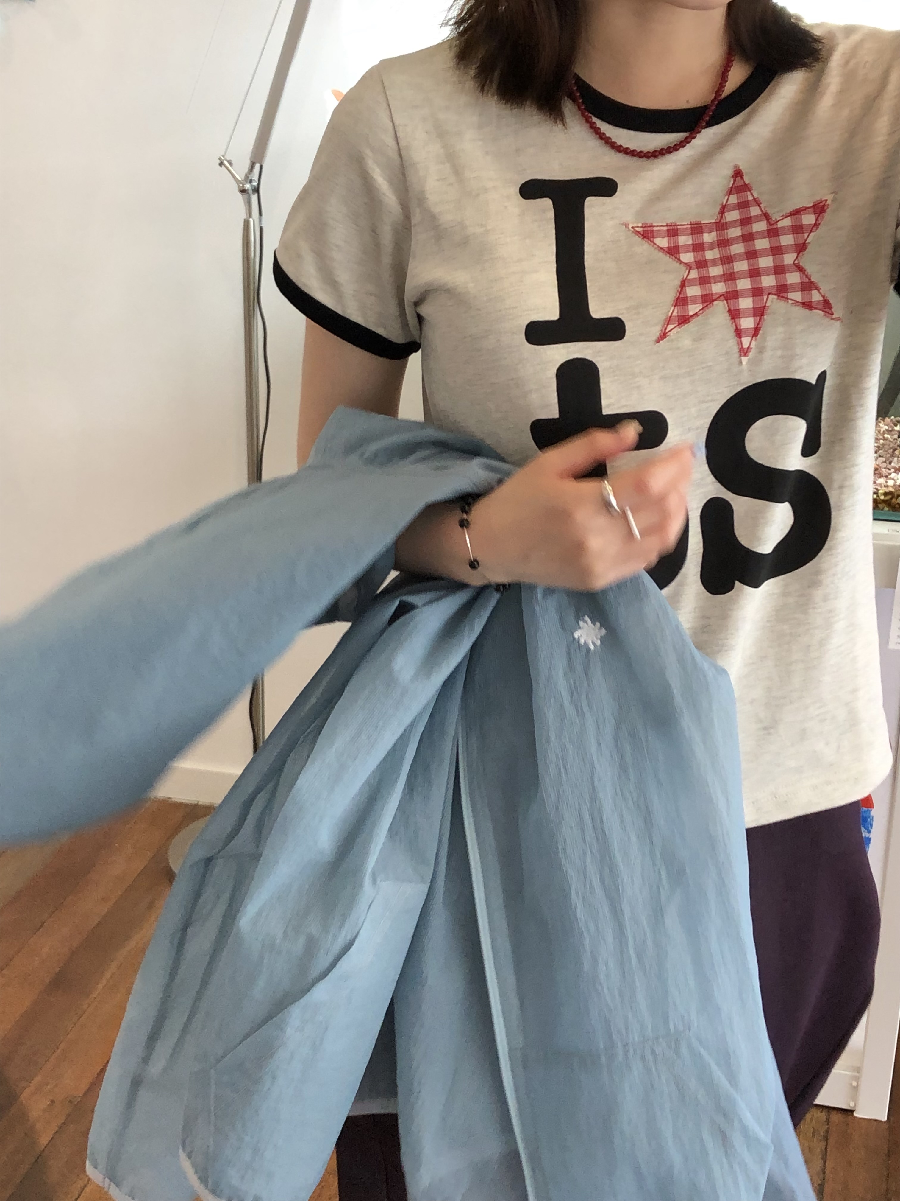 SLOW RECORD HOUSE Unisex Mesh Lightweight Jacket Skyblue 착용 스타일 - 7