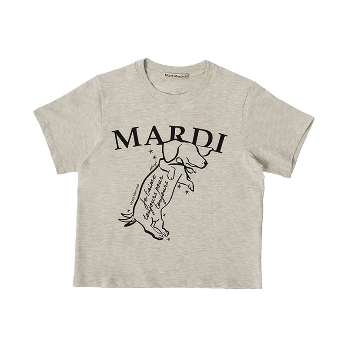 (W) 마르디 메크르디 스윙 더 테일 딴지 슬림 티셔츠 오트밀 블랙((W) Mardi Mercredi Swing The Tail Ddanji Slim T-Shirt Oatmeal Black)