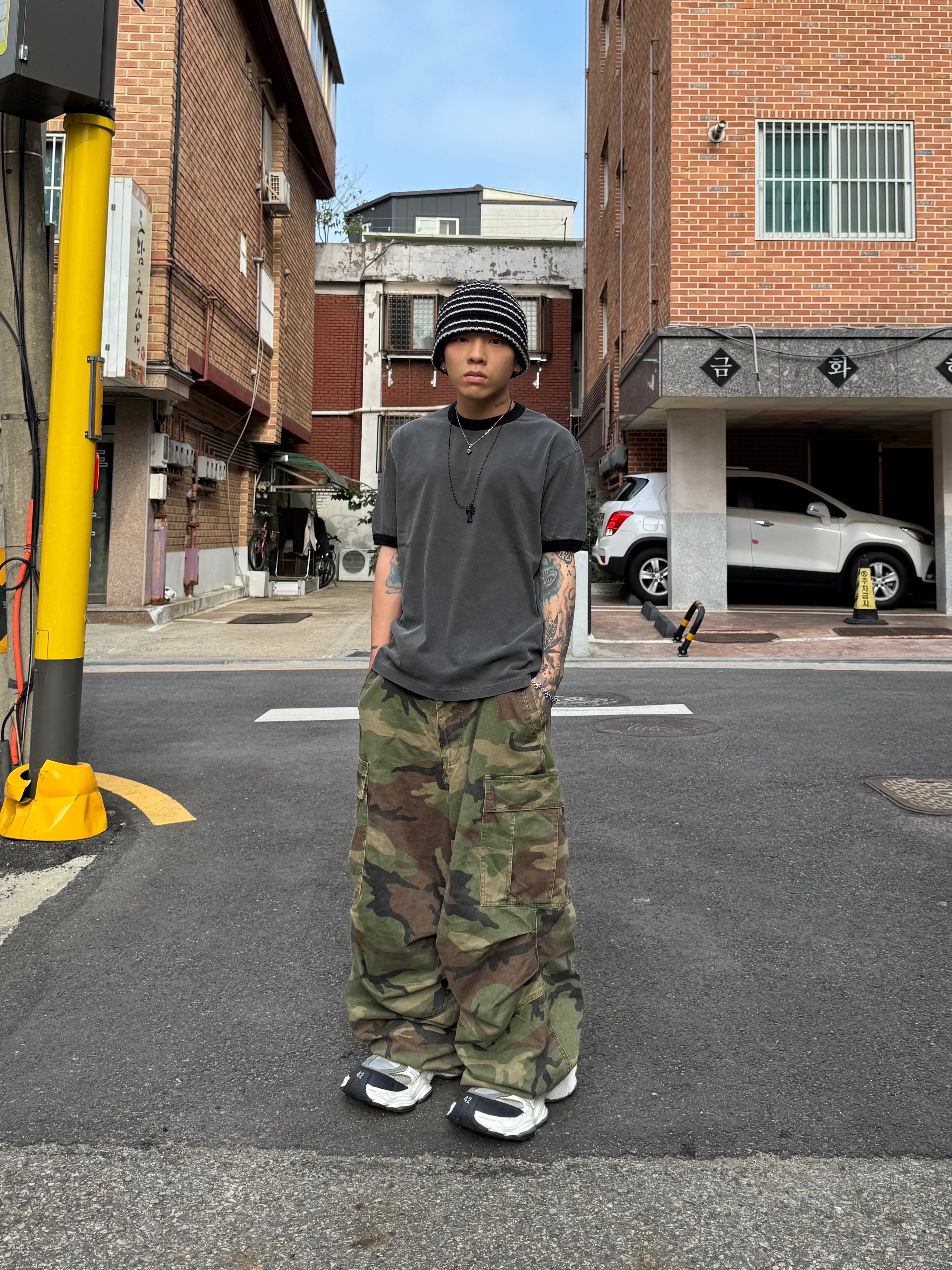 Balenciaga Cargo Sneakers White Grey, NOD Stone Washed Cargo Pants Camo 착용 스타일 - 6