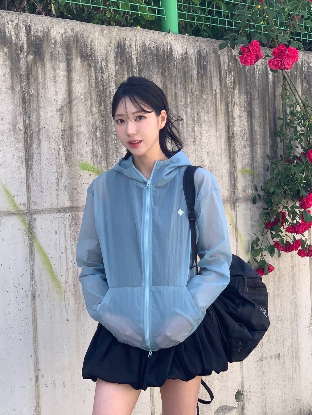 SLOW RECORD HOUSE Unisex Mesh Lightweight Jacket Skyblue 착용 스타일 - 3