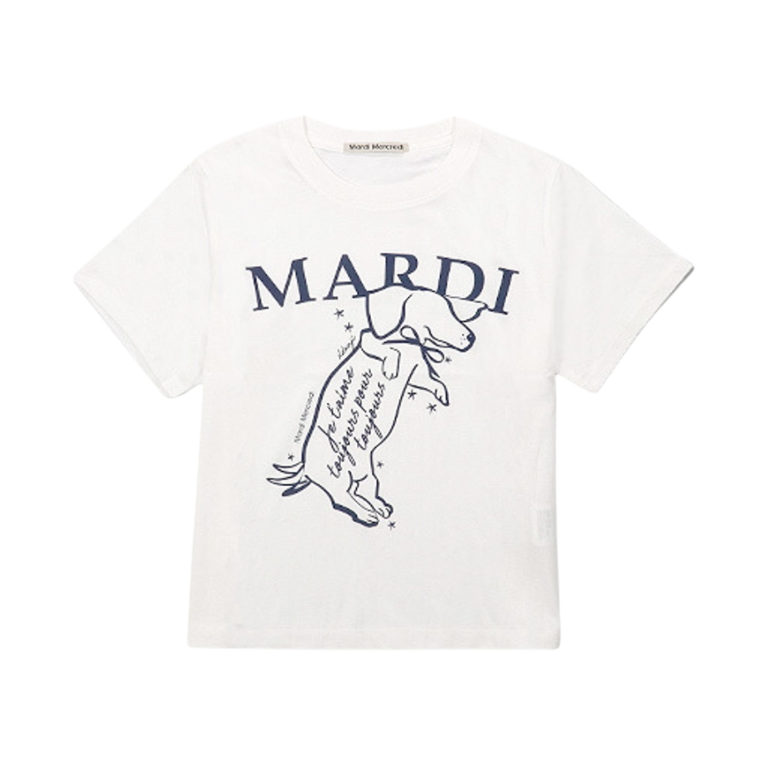 (W) 마르디 메크르디 스윙 더 테일 딴지 슬림 티셔츠 아이보리 네이비((W) Mardi Mercredi Swing The Tail Ddanji Slim T-Shirt Ivory Navy)