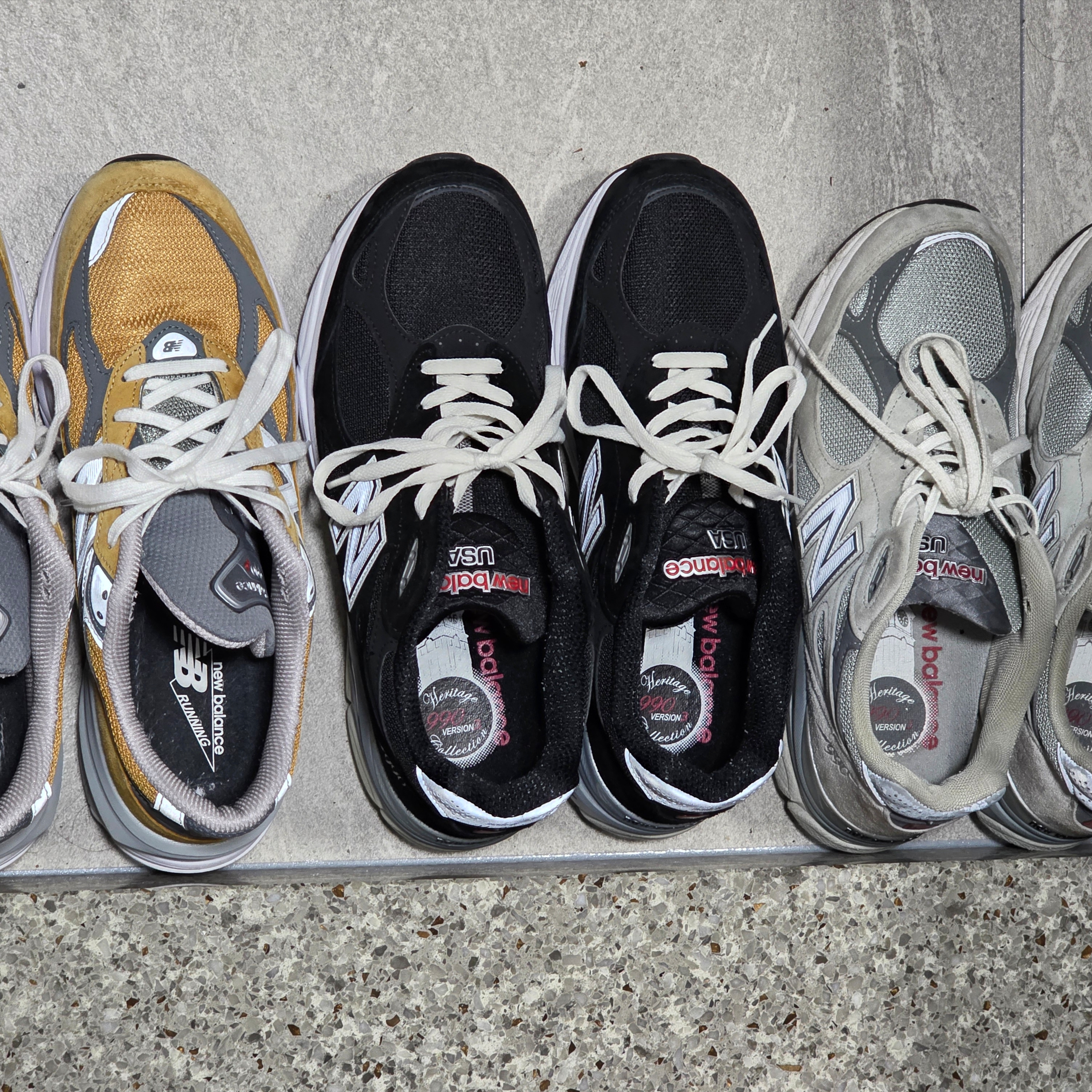 New Balance 990v3 Made in USA Black - D Standard, New Balance 990v6 Made in USA Workwear Grey 착용 스타일