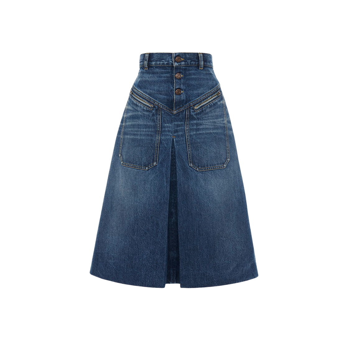 (W) 끌로에 데님 니 렝스 스커트 헤이지 블루((W) Chloe Denim Knee Length Skirt Hazy Blue)