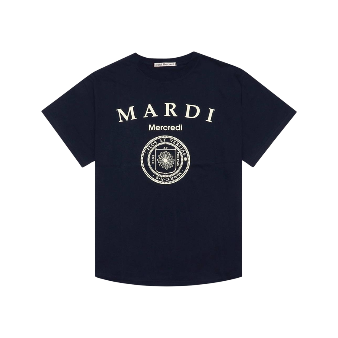 (W) 마르디 메크르디 유니버시티 티셔츠 네이비 크림((W) Mardi Mercredi Univ T-Shirt Navy Cream)
