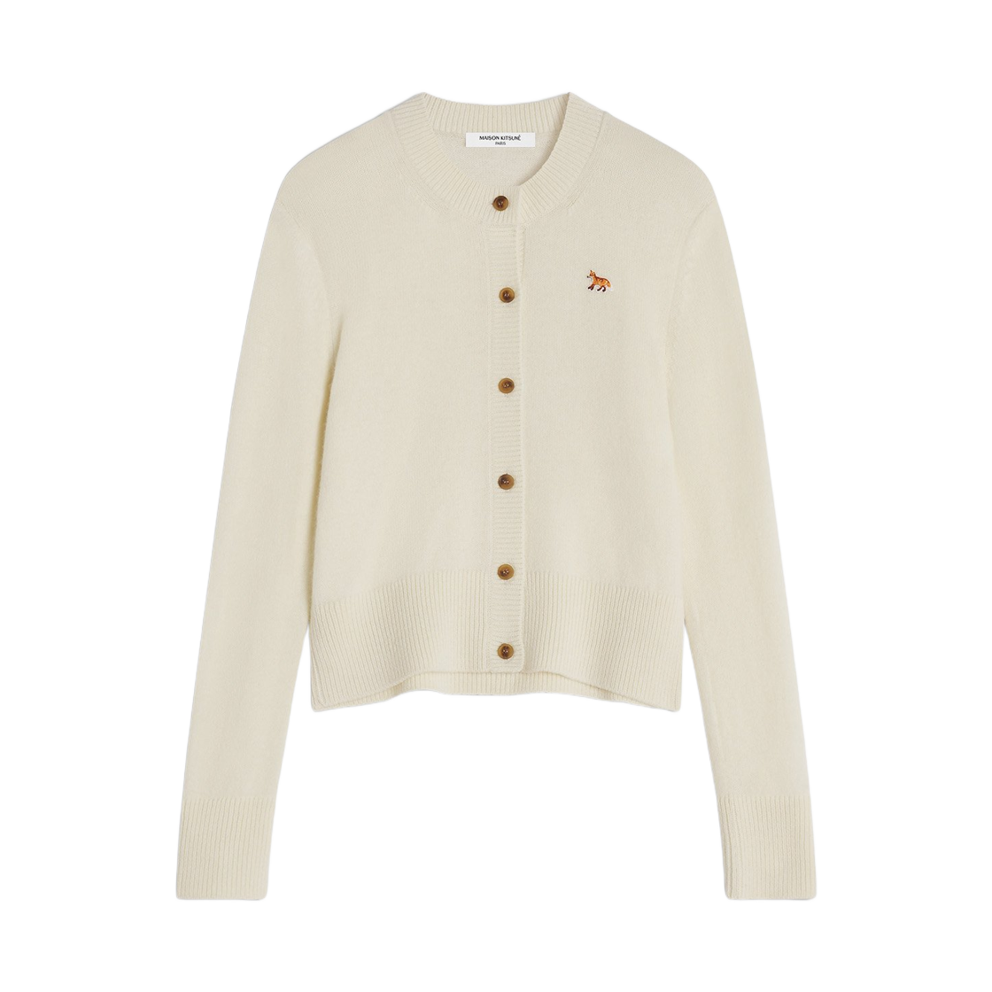 (W) 메종 키츠네 베이비 폭스 램스울 피티드 가디건 에크루((W) Maison Kitsune Baby Fox Lambswool Fitted Cardigan Ecru) - 1