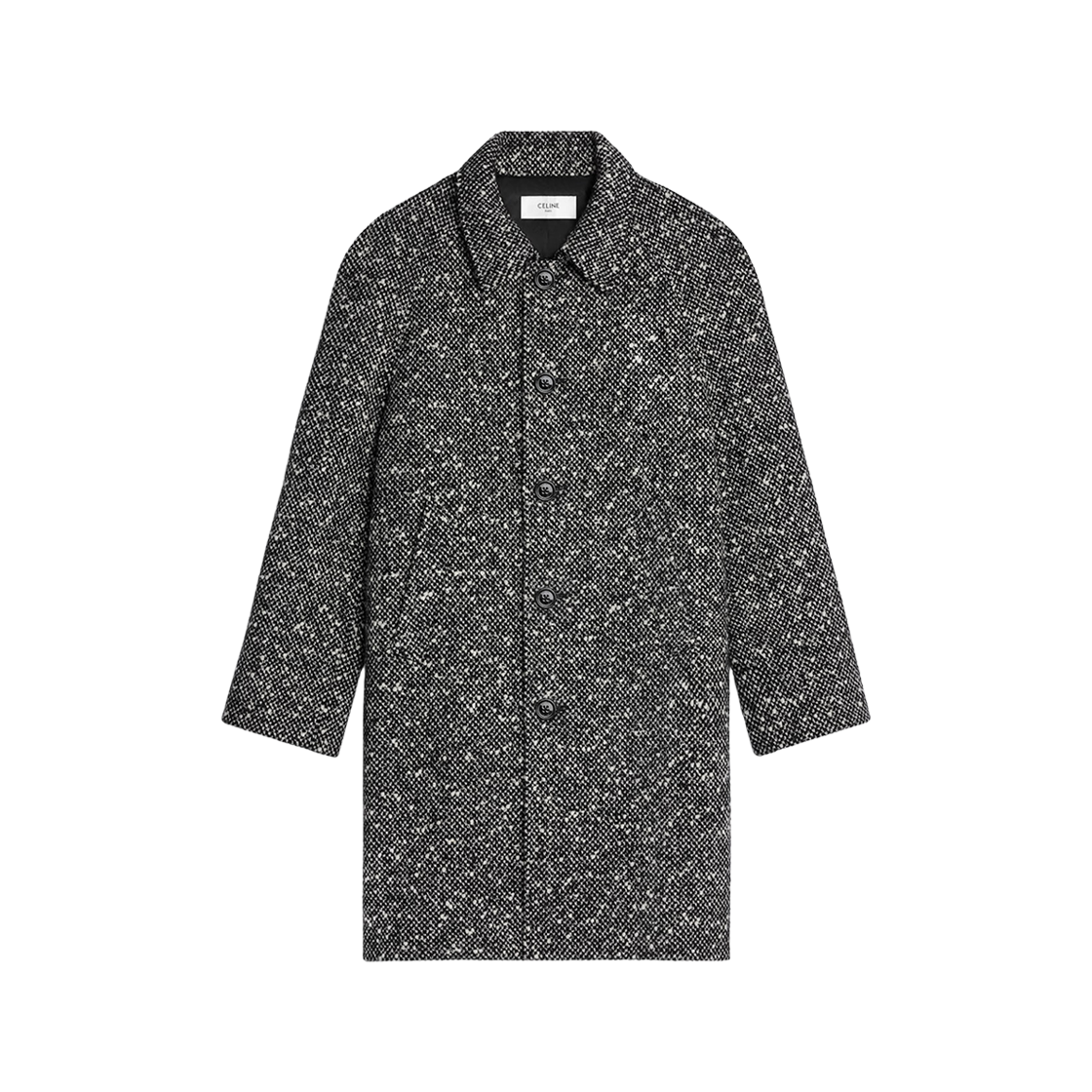2M27D341Z-38IV Celine Camden Mac Coat In Wool Tweed Noir Ivory