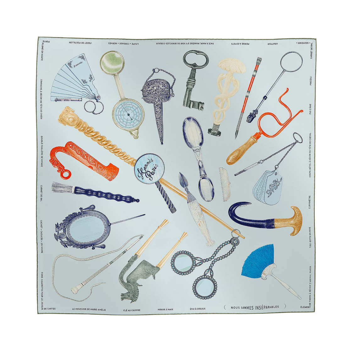 H004149S02 (W) Hermes Nous Sommes Inseparables Scarf 90 Blue Ciel Marine Corail