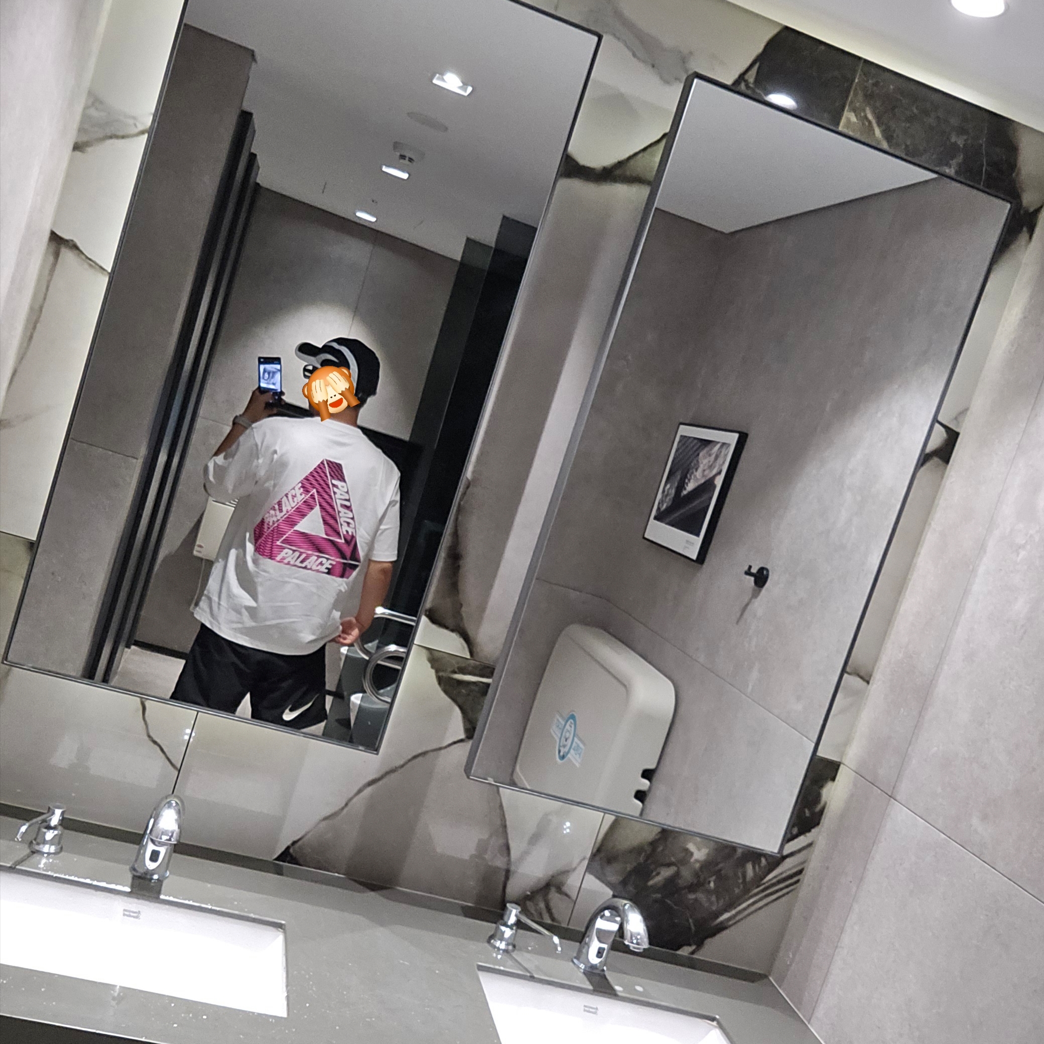 Palace Tri Strike Shell Runner Black - 25SS, Palace Tri-Vex T-Shirt White Pink - 25SS 착용 스타일