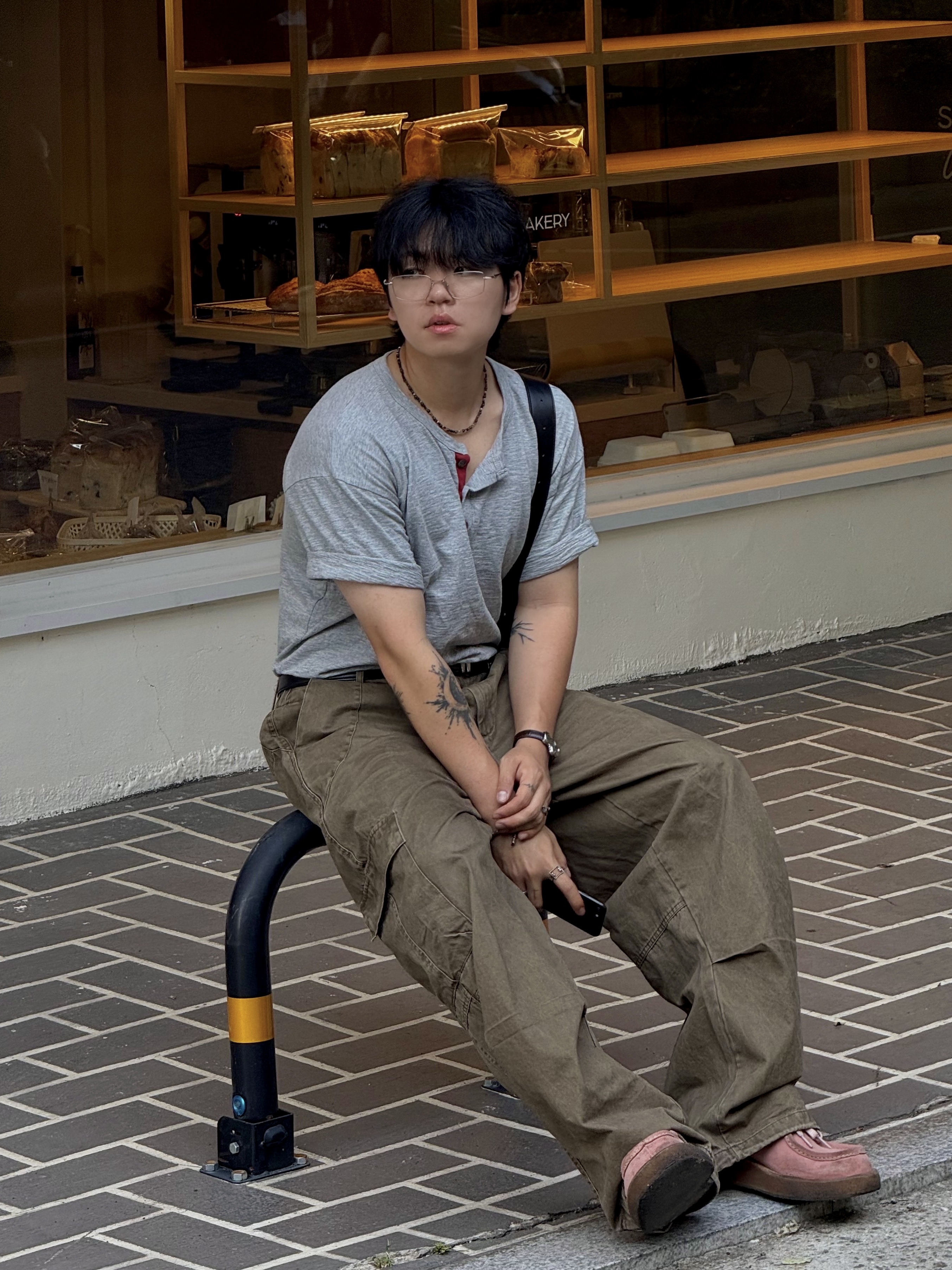 noun Washed Cargo Pants Khaki, LOSTGARDEN Dive Pink 착용 스타일 - 4