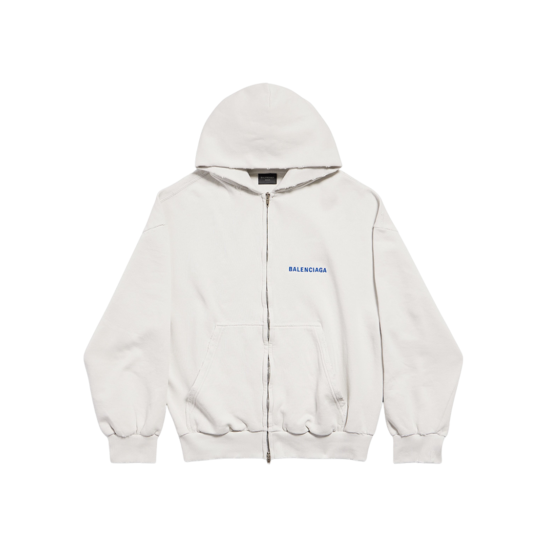 803264TSVP18016 Balenciaga Back Regular Fit Zip-Up Hoodie Dirty White Blue