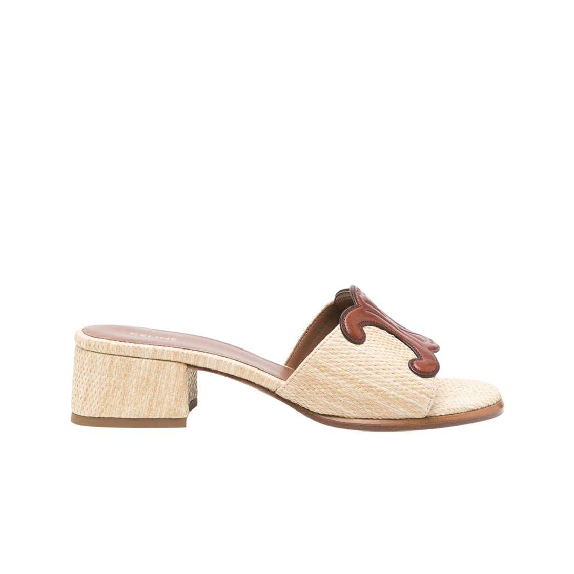 362355058C-18TA (W) Celine Clemence Raffia Calfskin Triomphe Mule Terracotta
