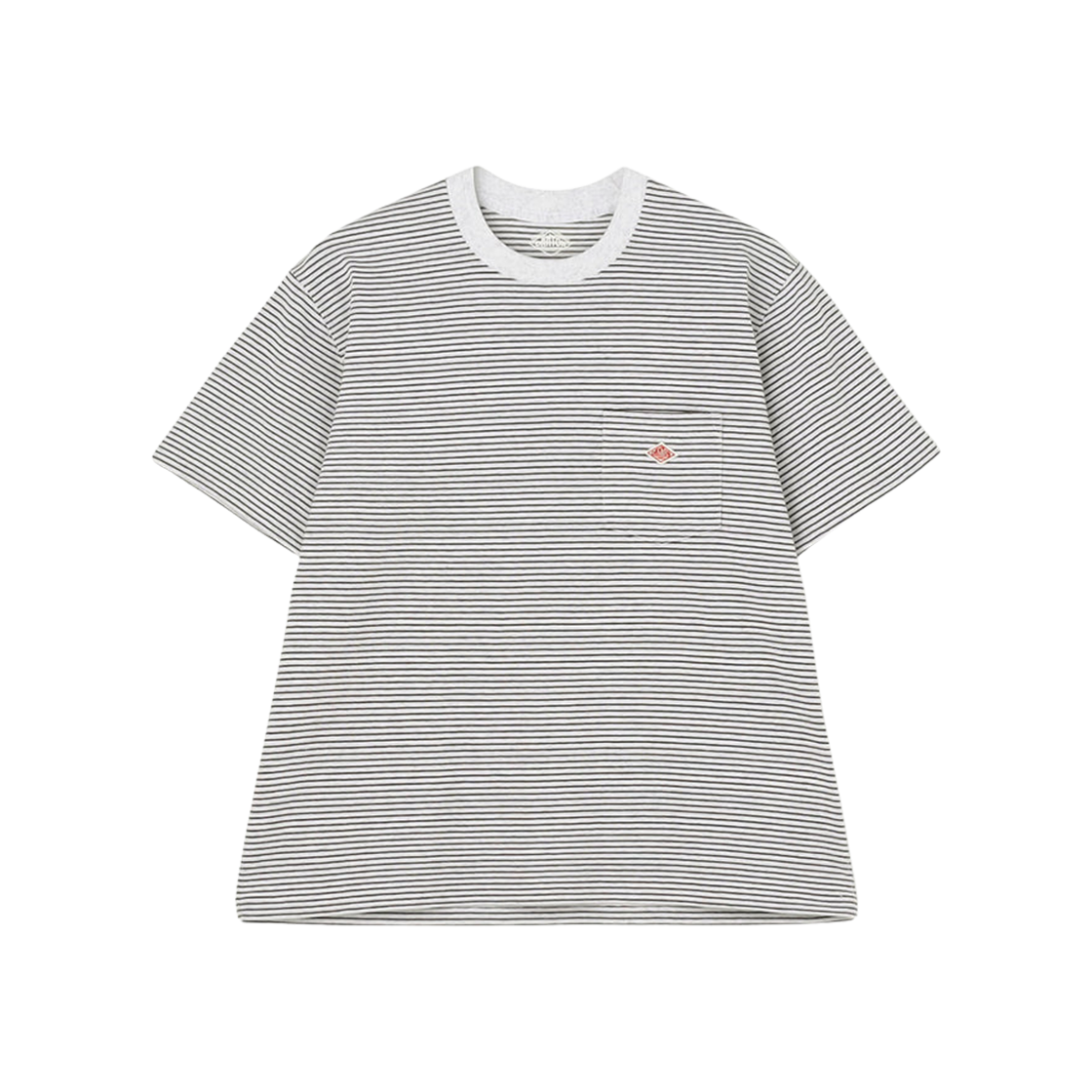 DT-C0197 (W) Danton Stripe Short Sleeve Pocket T-Shirt Heather White Charcoal