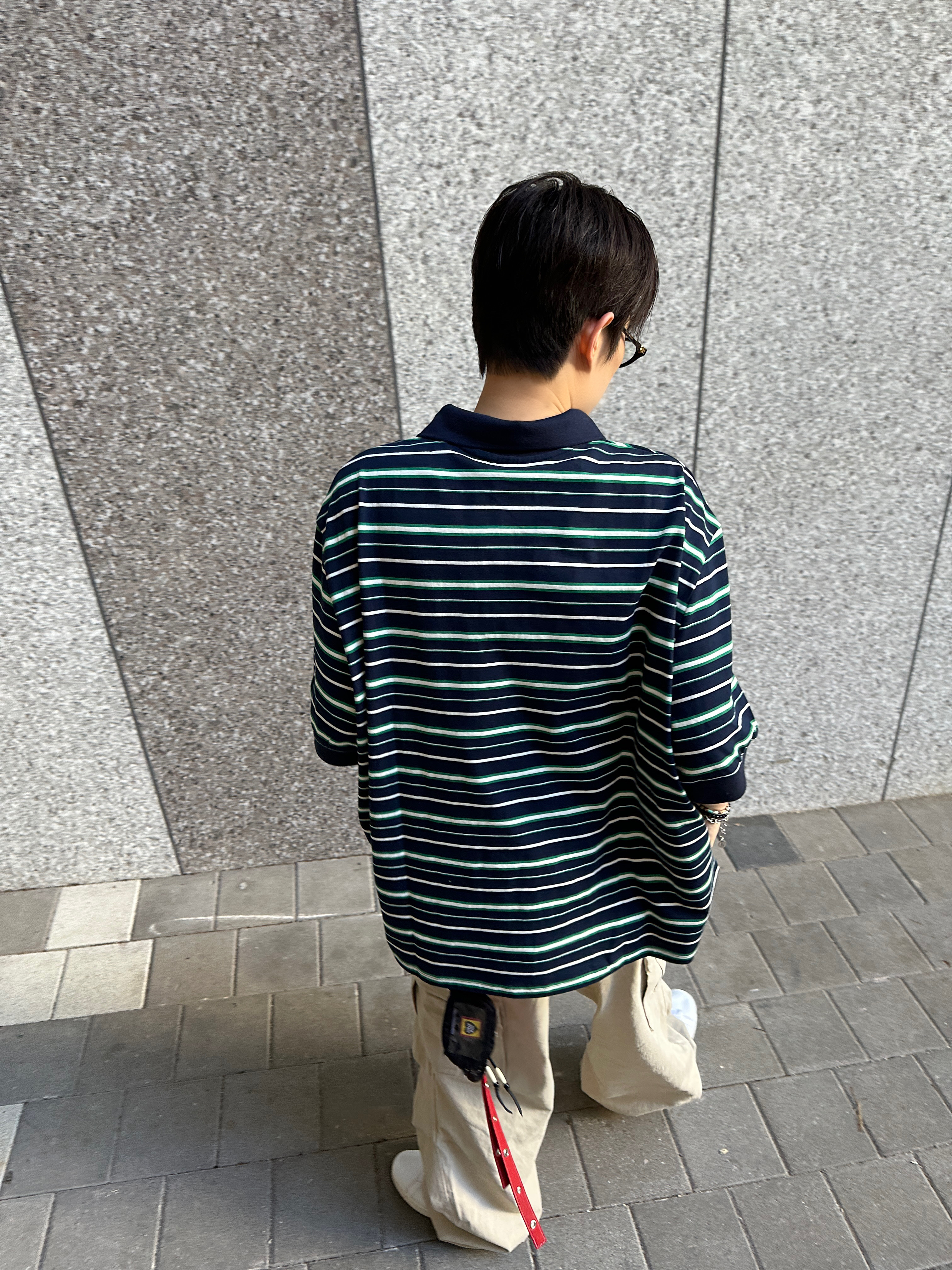 MJD Oversized Stripe Polo Green 착용 스타일 - 2