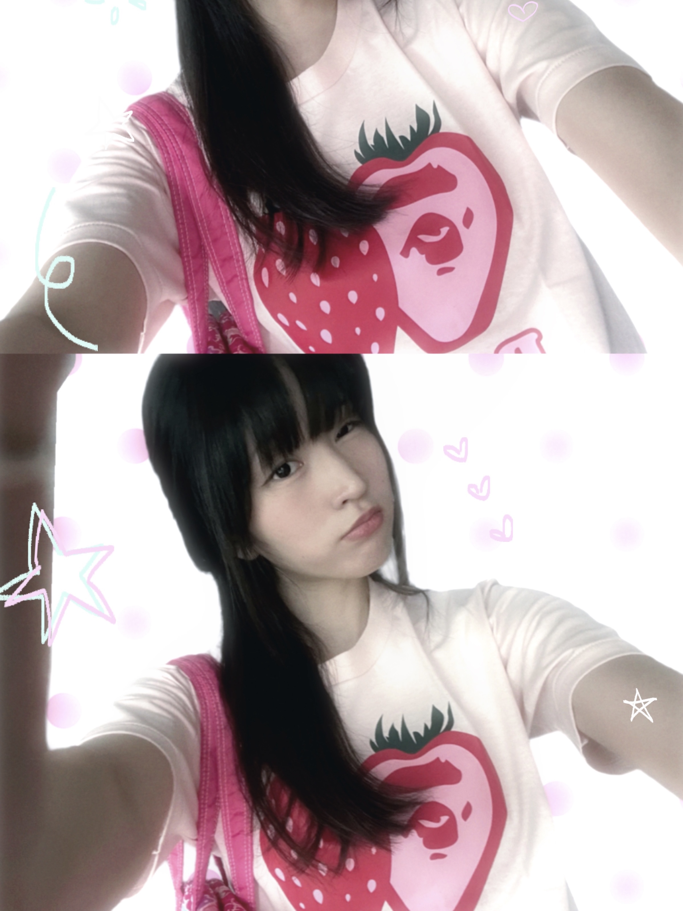 (W) BAPE Strawberry T-Shirt Pale Pink 착용 스타일 - 1