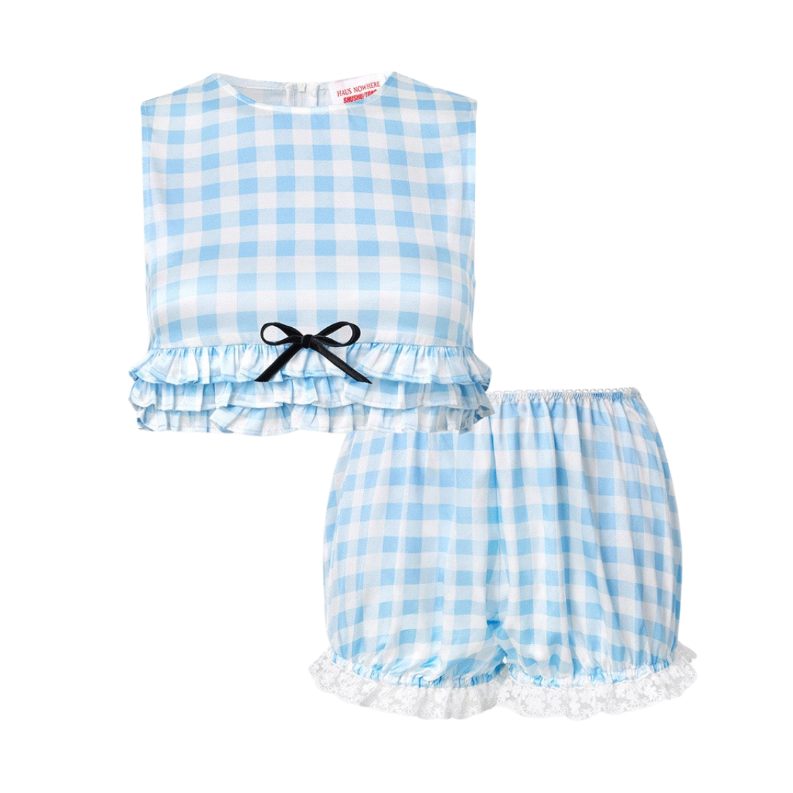 (W) 하우스 노웨어 x 슈슈통 파자마 투피스 슬리브리스 블루 체크((W) Haus Nowhere x Shushu/Tong Pajama Two Piece Sleeveless Blue Check)