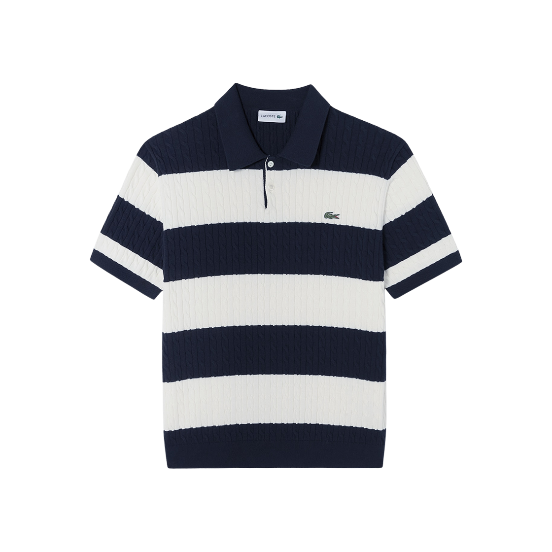 PH268E-55G-HDE Lacoste Cable Short Sleeve Sweater Polo Shirt Navy Stripe