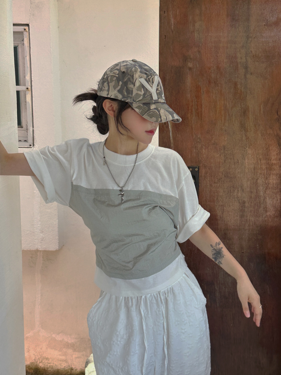 Open Yy Camo Ball Cap Khaki 착용 스타일 - 3