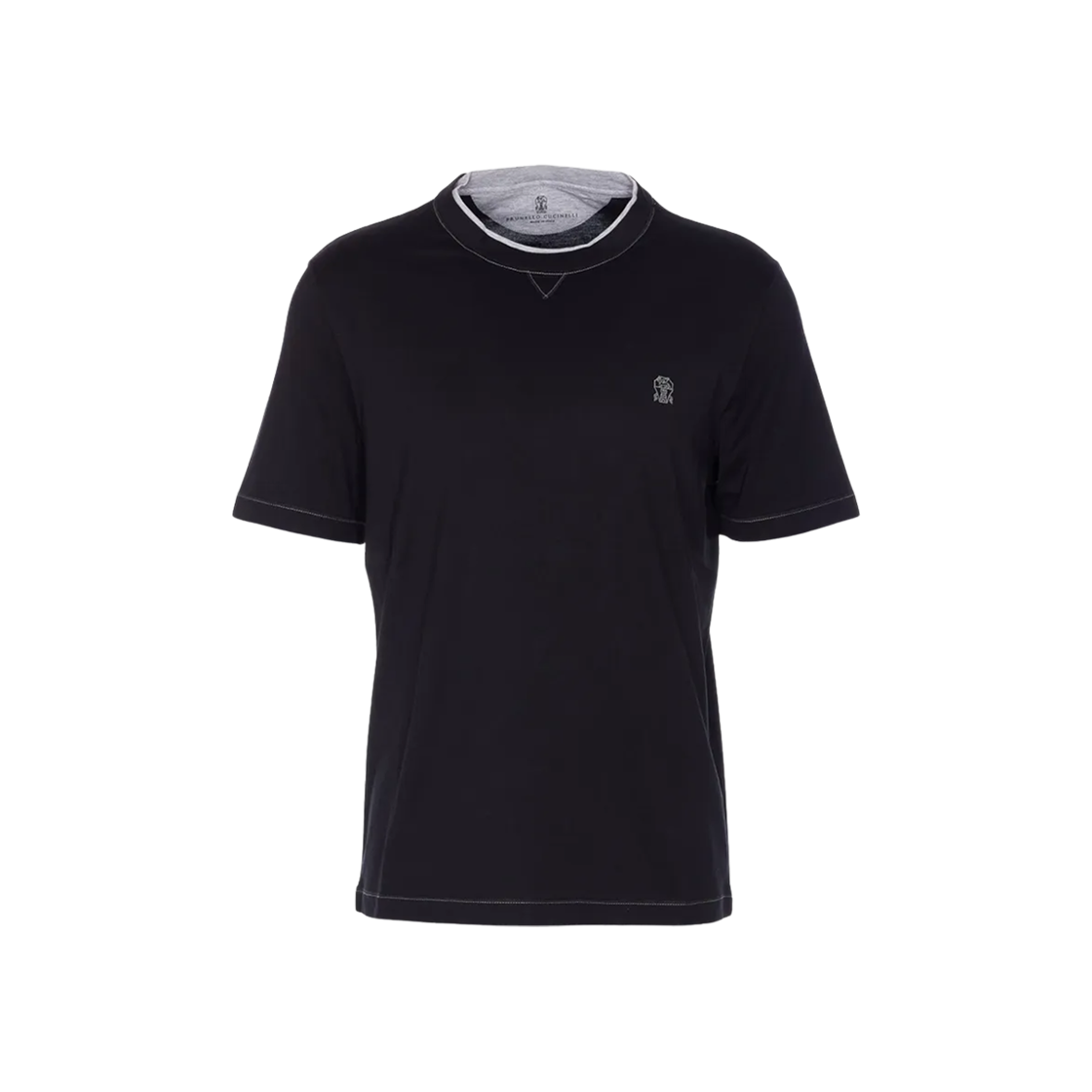 브루넬로 쿠치넬리 로고 포우 레이어링 코튼 저지 크루넥 티셔츠 블랙(Brunello Cucinelli Cotton Jersey Crewneck T-Shirt with Logo and Faux Layering Black) - 1