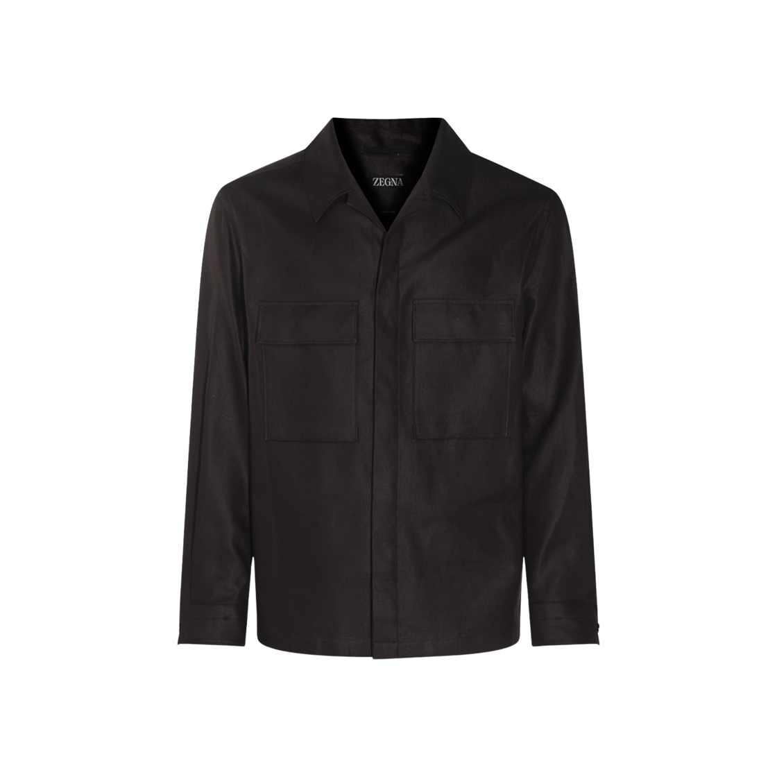 UFV60A9-SOT10B-M09 Zegna Oasi Lino Overshirt Dark Brown