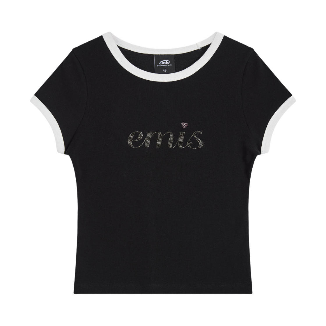 - (W) Emis Lettering Rhinestone T-Shirt Black